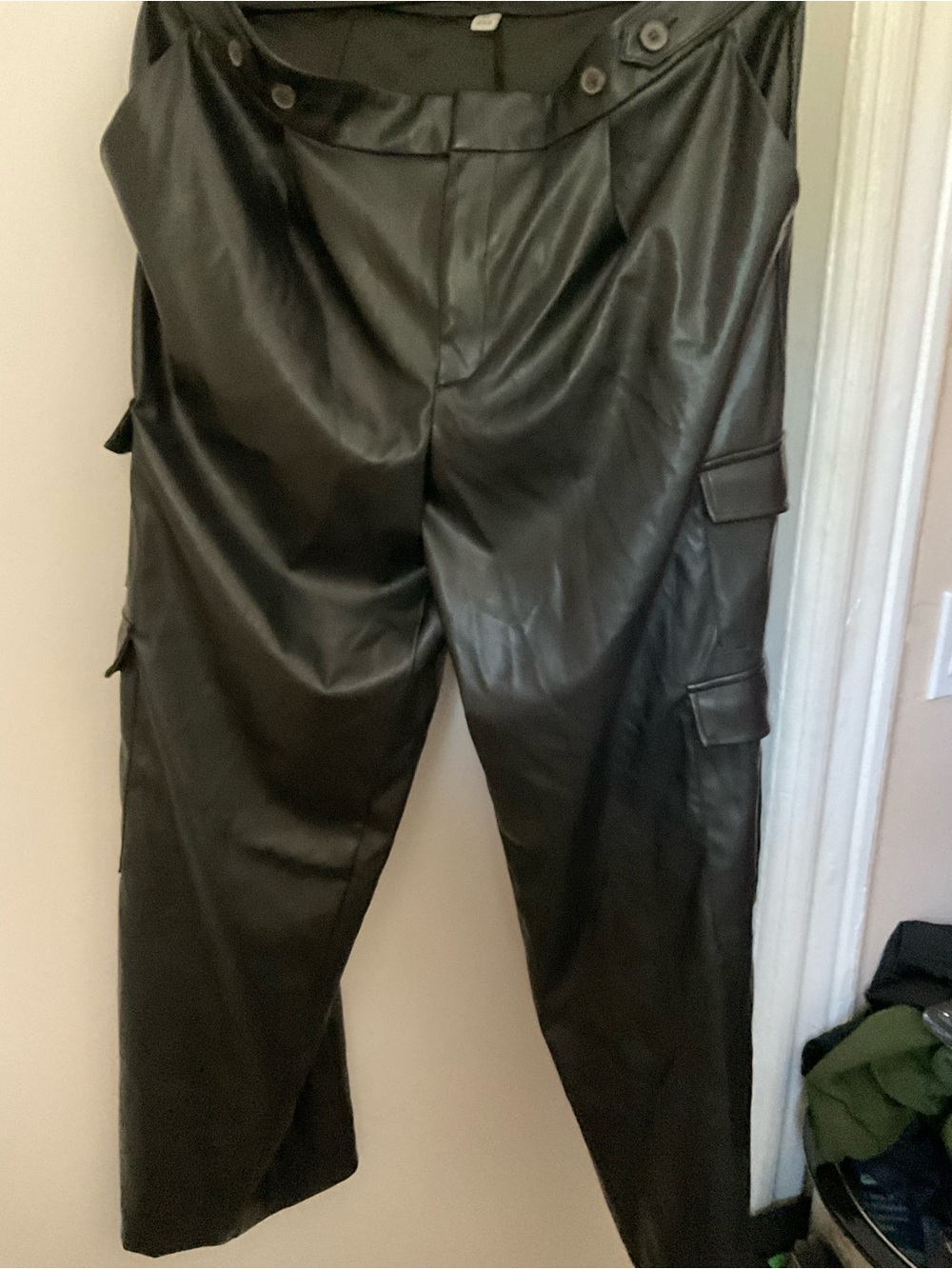 a new day Black Faux Leather Cargo Pants – Men's
